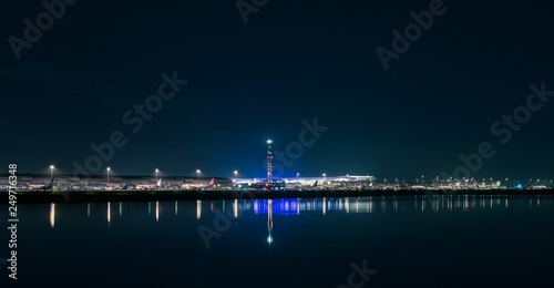 Cityscape photography, photo of Suvarnabhumi Airport, Bangkok, Thailand at the night time. © virojsup
