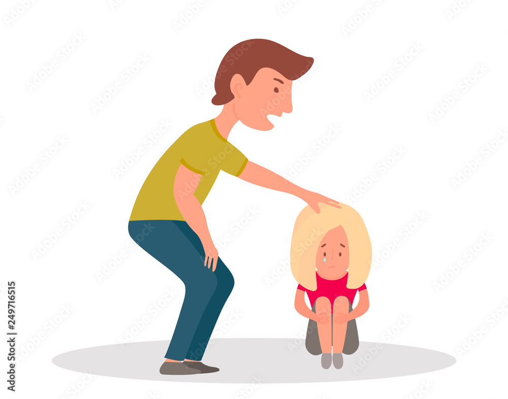 Violence in family.Young man reassures little girl. Vector illustration Violence in family.Young man reassures little girl. Vector illustration