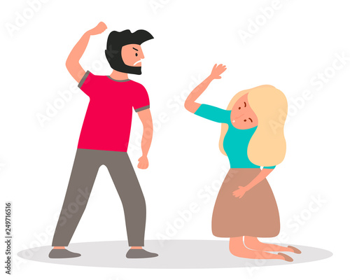 Violence in family.Husband wants to hit his wife.The guy wants to punch his girl. Vector illustration