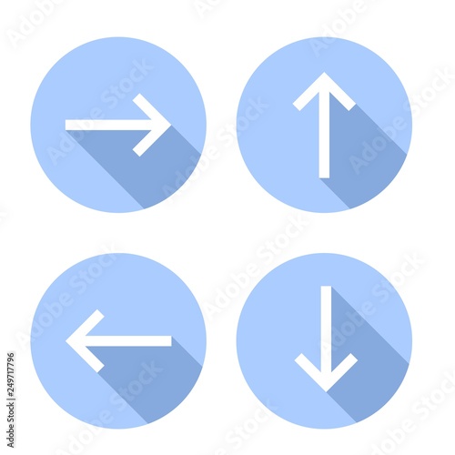 set of directional arrow icons with long shadow isolated on white background for website navigation etc
