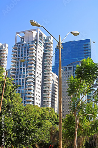 View of skyscrapers from Sarona open air commercial center in Tel Aviv, Israel photo