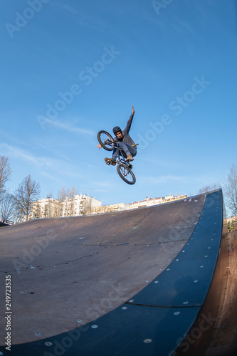 BMX jump in a wooden ramp