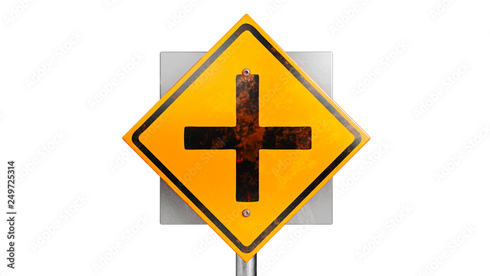 Obraz premium Sign traffic road symbol orange, close view. 3D rendering