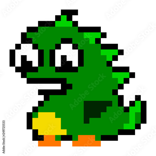 Cute pixel art dinosaur. Pixel art. 8 bit.