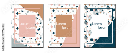 Blog templates with terrazzo texture. Granite textured shapes in vibrant colors