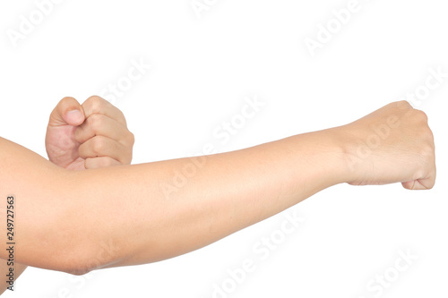 Hands is gesture boxing isolated with clipping path.