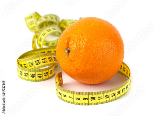 Orange Fruit with measurement isolated on white.