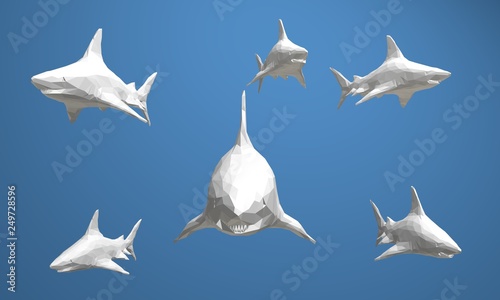 3d low poly graphic illustration of wildlife animal that is isolated  colorful  background design geometric concept style icon mammal origami paper folded triangle silhouette shark great white shape -