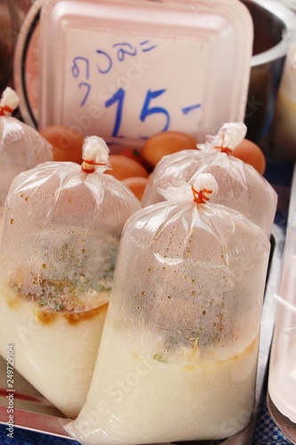 Boiled rice with pork delicious in market