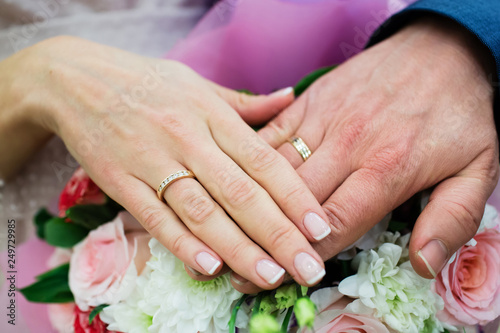 Wedding couple hands with wedding rings