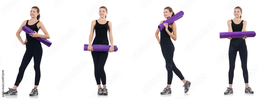 Young woman doing exercises isolated on white Young woman doing exercises isolated on white