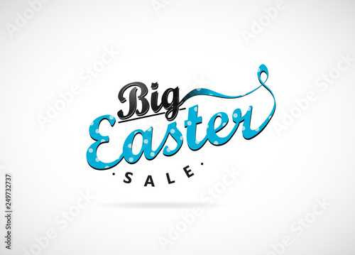 Blue Easter sale labels vector illustration with dotted font.