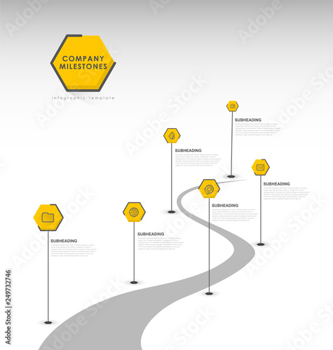 Infographic startup milestones timeline vector template.