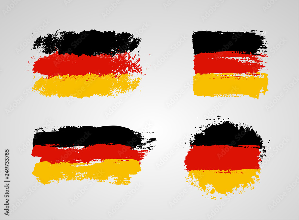 Obraz premium Set of Germany flag. Germany flag painted by brush hand paints. Design element art flag. Painted texture, made of brush strokes. Vector illustration. Isolated on white background