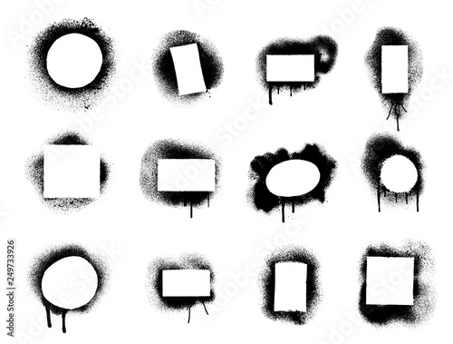 Set of Spray graffiti stencil template rectangle, circle, square. Vector illustration. Isolated on white background