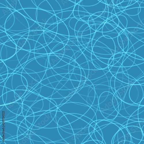 Abstract seamless pattern of randomly arranged contours of ellipses in light blue colors