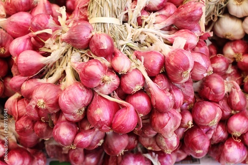 Onions and shallots for cooking at market