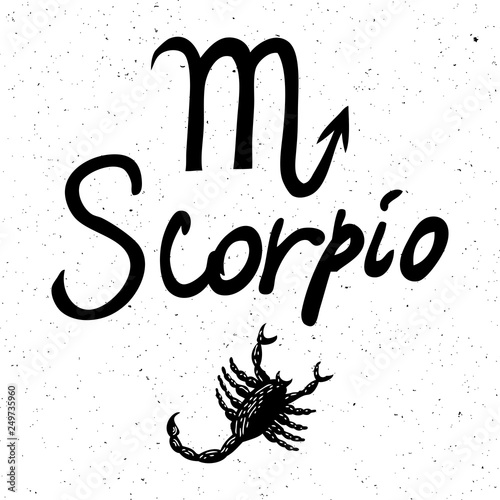 Scorpio zodiac hand drawing sign for horoscope. Usable for mystic  occult  palmistry and witchcraft alchemy. Vector.