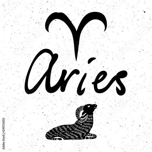 Aries zodiac hand drawing sign for horoscope. Usable for mystic  occult  palmistry and witchcraft alchemy. Vector.
