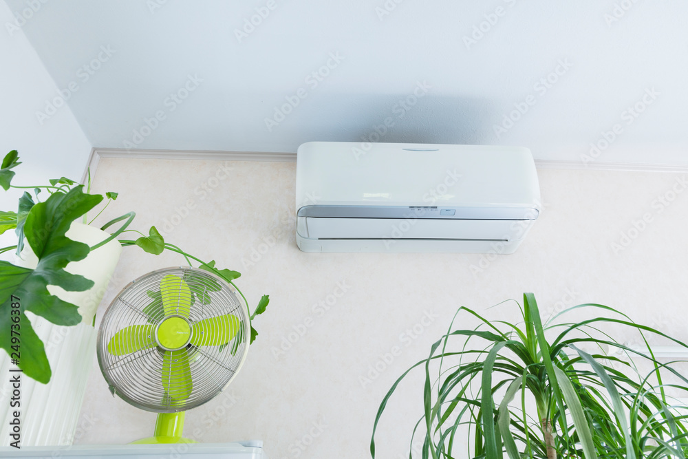 エアコンと扇風機と観葉植物 Stock Photo Adobe Stock