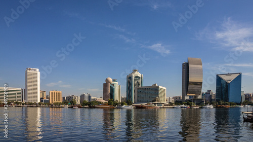 Dubai  UAE  Deira modern buildings canal view of Dubai Creek.