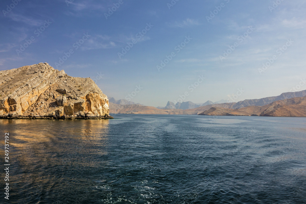 Oman sea view, mountain fjords, Khasab.