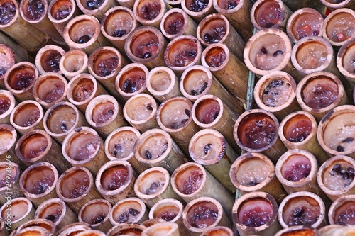 glutinous rice with coconut milk roasted in bamboo