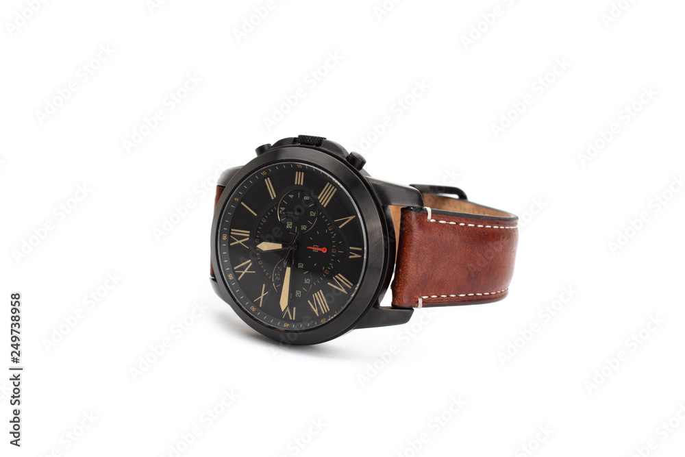Black men's watch isolated on white background.