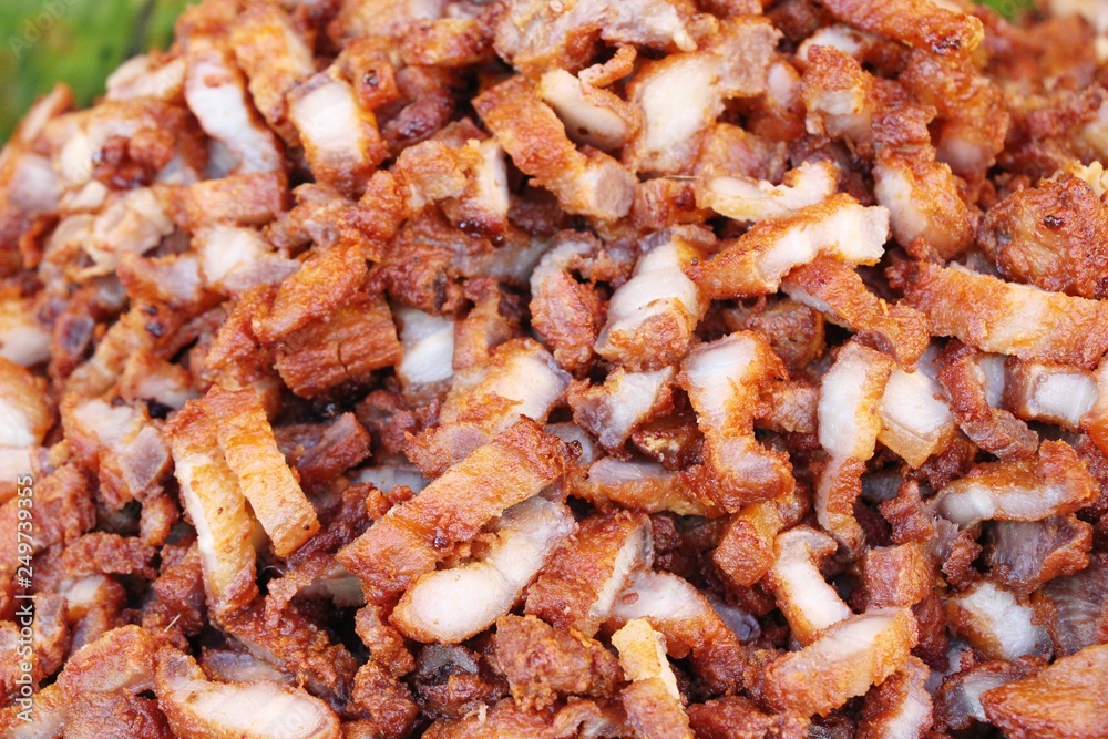Fried pork with garlic in street food Fried pork with garlic in street food
