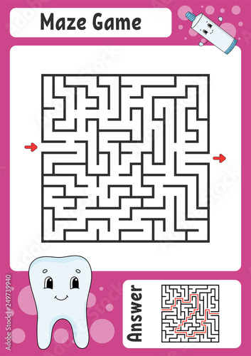 Maze. Game for kids. Funny labyrinth. Education developing worksheet. Activity page. Puzzle for children. Cute cartoon style. Riddle for preschool. Logical conundrum. Color vector illustration.