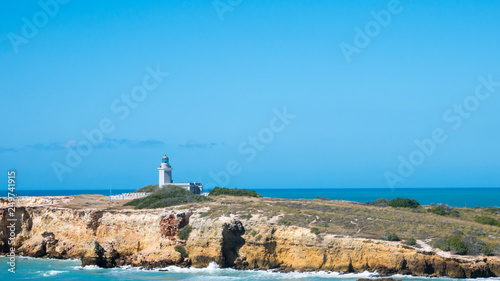 Nice view of a turquoise sea of the Caribbean. One of the most beautiful places in Puerto Rico - Los Morrillos, Cabo Rojo, Puerto Rico.