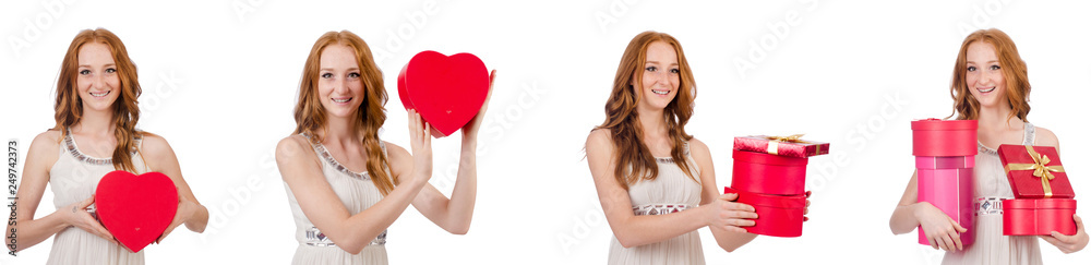 Young woman with giftbox isolated on white Young woman with giftbox isolated on white