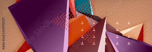 Vector 3d triangular shapes abstract background, origami futuristic template with lines