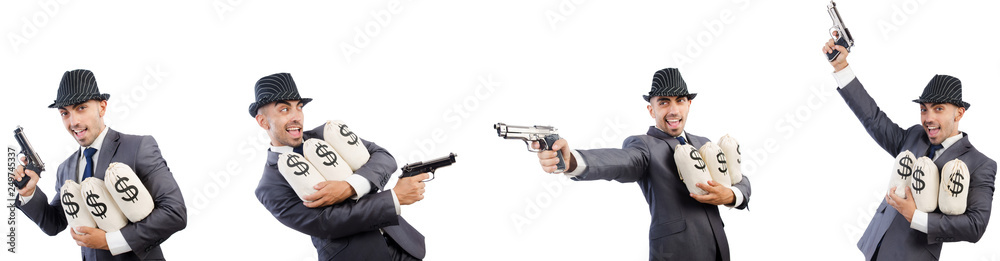 Young gangster in suit with handguns Young gangster in suit with handguns