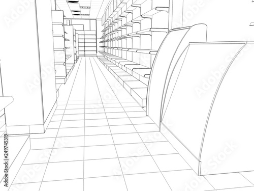 shop  store  contour visualization  3D illustration  sketch  outline