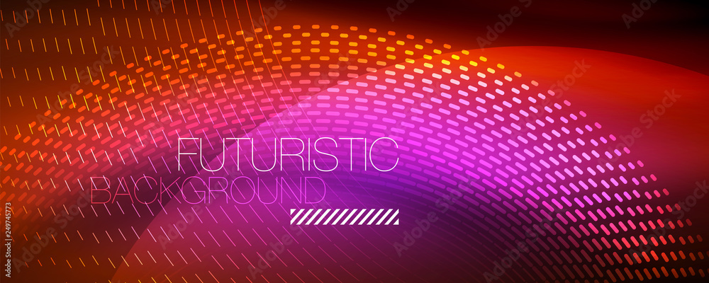 Obraz premium Glowing light particles in dark neon space, magic glow shiny abstract background