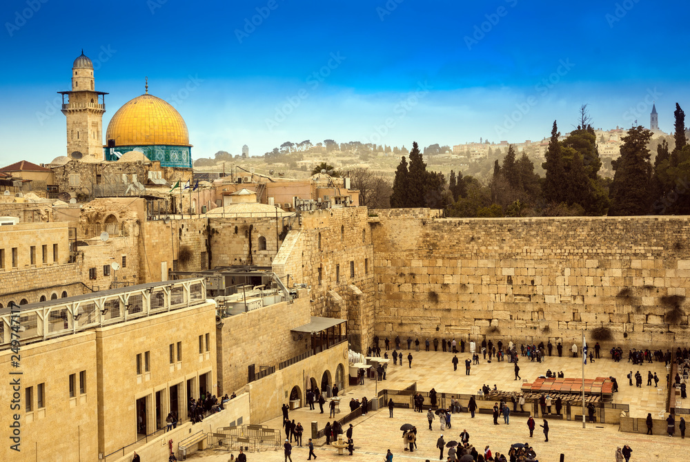 View on the Western Wall and Dome of the Rock in Jerusalem. Israel, Middle East