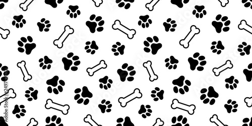 ホネと犬の足跡のパターン (Paw Prints & Dog Bone Pattern. Vector Illustration)