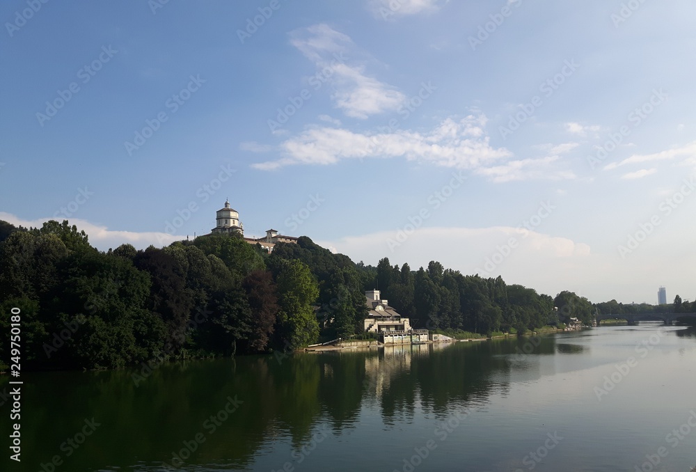 Torino, Italy - 02/10/2018: Beautiful photography of the city of Turin from Torre Antoneliana and the river Po in black and white in winter days with amazing natural background Torino, Italy - 02/10/2018: Beautiful photography of the city of Turin from Torre Antoneliana and the river Po in black and white in winter days with amazing natural background