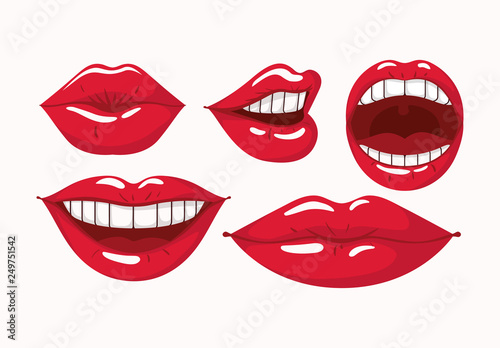 set of female lips pop art style