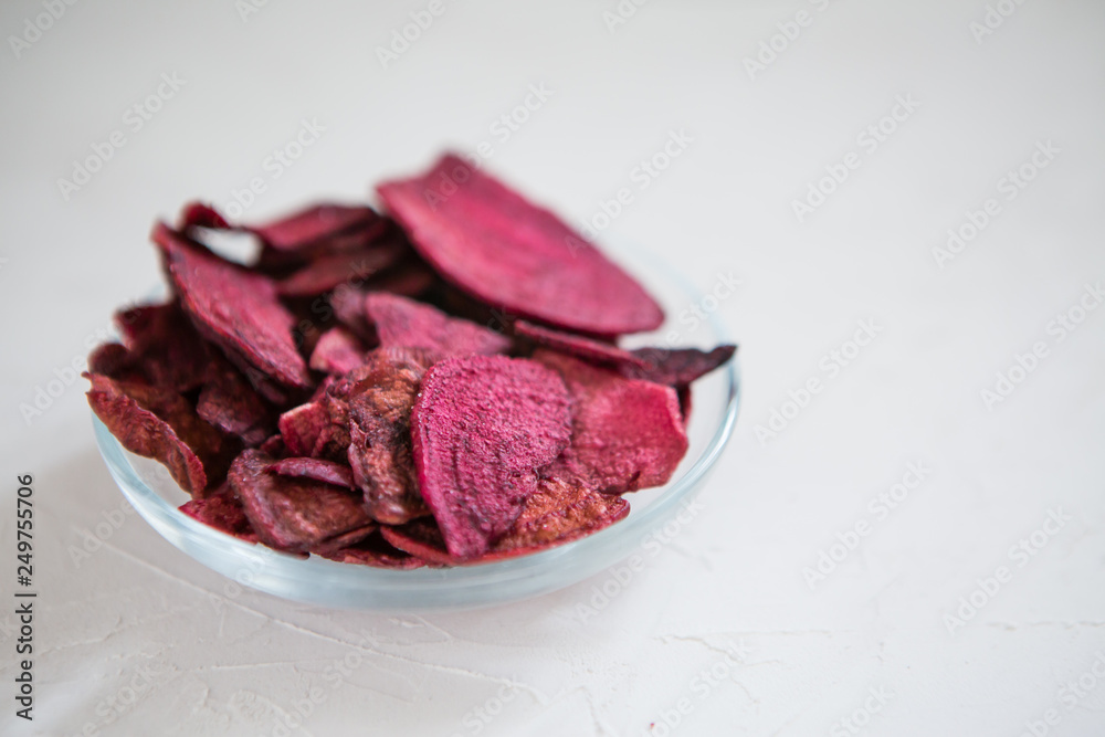 beetroot chips.Dried beetroot chips isolated on white background.copy spase. beetroot chips.Dried beetroot chips isolated on white background.copy spase.