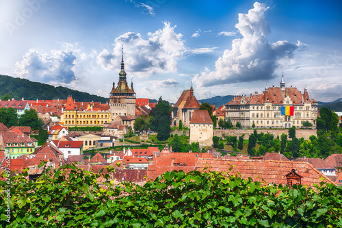 Panoramic view over the cityscape architecture in Sighisoara town photo