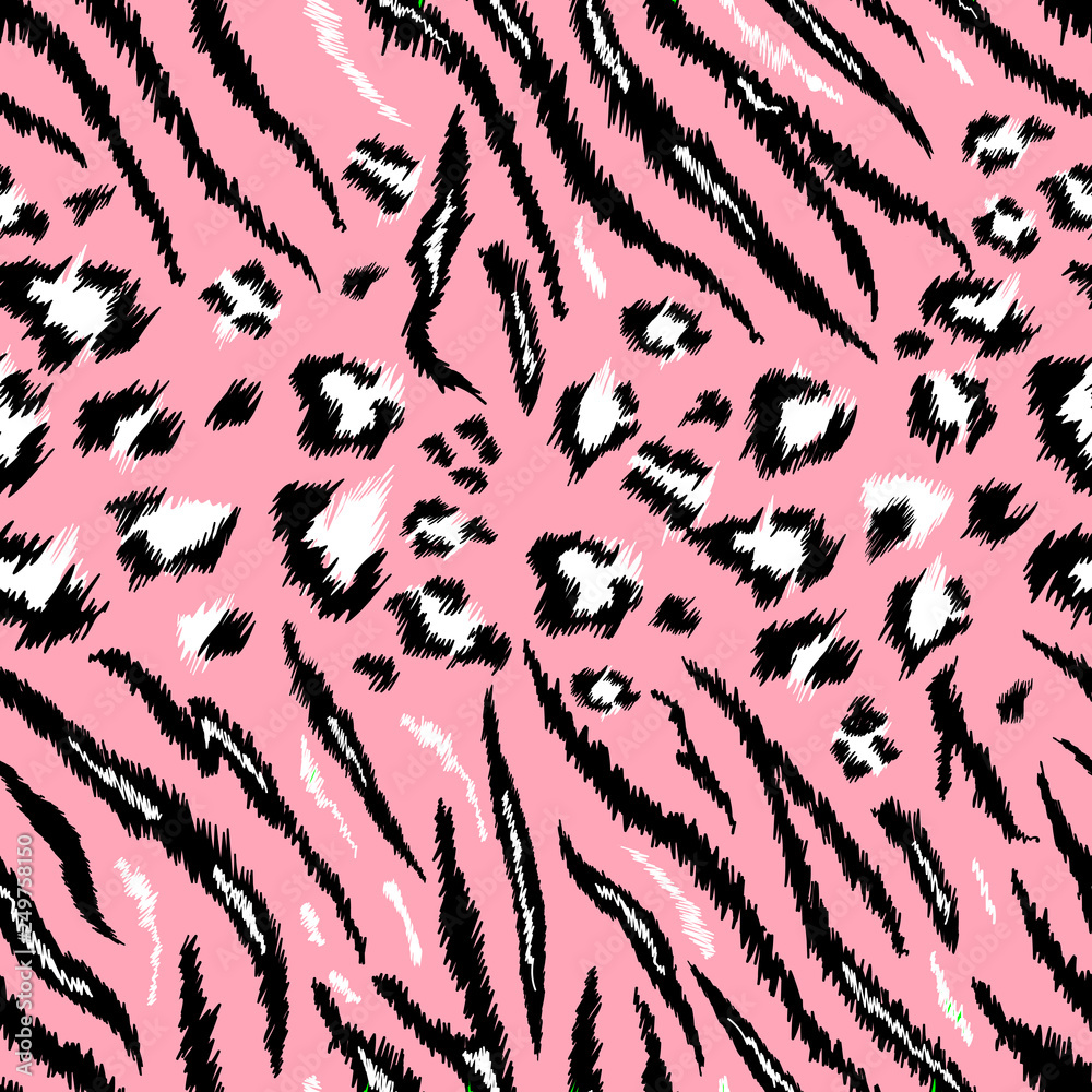 Tiger Leopard Texture Seamless Animal Pattern. Striped Fabric Background  Wild Animals Skin Fur. Fashion Pink Abstract Design Print for Wallpaper,  Decor. Vector illustration Stock Vector | Adobe Stock