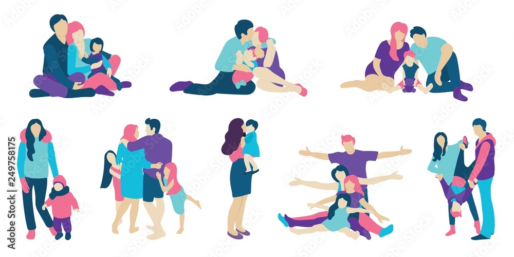 Set of concept family flat icons. Flat style modern Set of concept family flat icons. Flat style modern