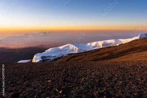 Glacier on the summit of Mount Kilimanjaro at sunrise