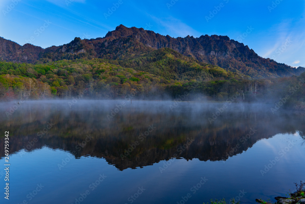 Kagami Pond reflecting Mt Togakushi