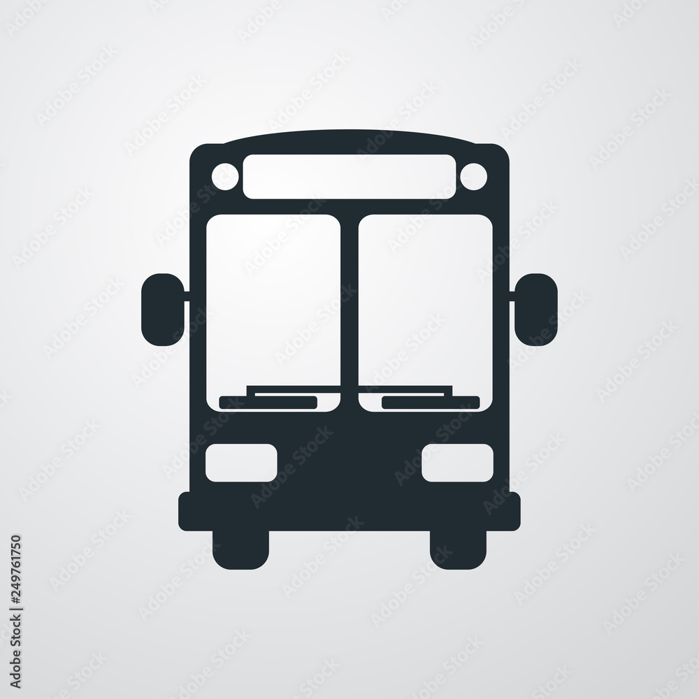 Icono plano autobús vista frontal en fondo gris Icono plano autobús vista frontal en fondo gris