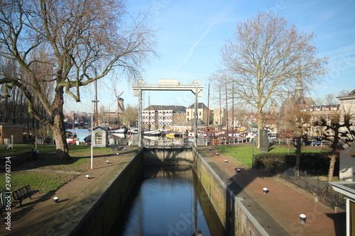 Mallegatsluis sluice connecting river Hollandsche IJssel and the old harbor of Gouda in the Netherlands