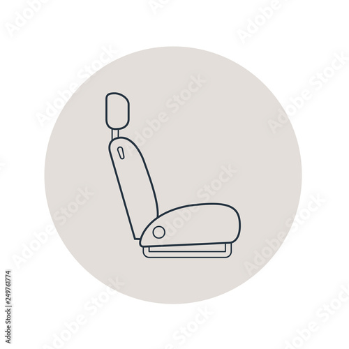 Icono plano lineal asiento de coche en círculo color gris