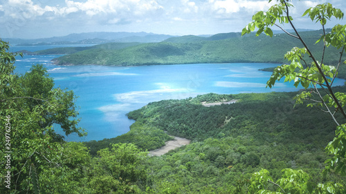 Panoramic view from the top of an island's hill